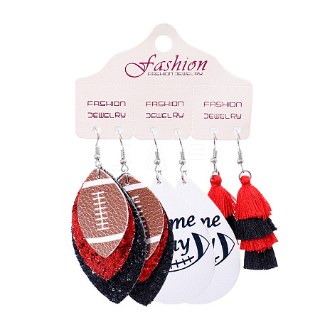 3 Pairs Alloy Imitation Leather Rugby Dangle Earrings FS-WG65883-06-1
