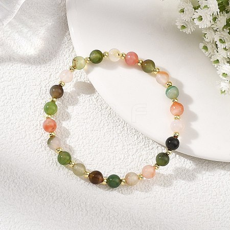 Natural Agate & Brass Beaded Bracelets for Women BJEW-JB13968-1