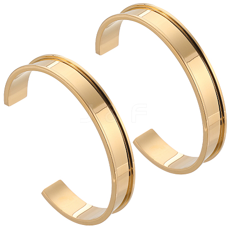 2Pcs 304 Stainless Steel Grooved Cuff Bangles BJEW-SC0001-74G-1