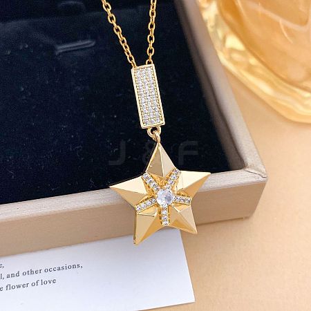 Brass Micro Pave Clear Cubic Zirconia Pendant 304 Stainless Steel Cable Chain Necklaces for Women WGB3057-01-1