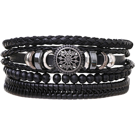 1Pc Cowhide & Imitation Leather Cord Knitted Multi-strand Bracelets AJEW-GF0011-50A-1