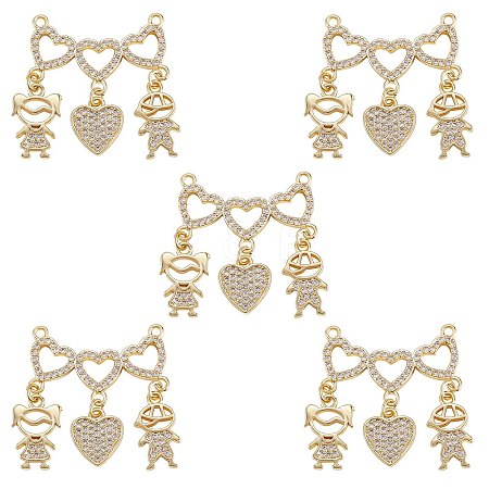 5Pcs Valentine's Day Theme Brass Micro Pave Clear Cubic Zirconia Pendants ZIRC-SZ0003-31-1