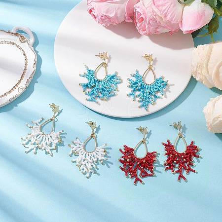 3 Pairs Handmade Glass Seed Beads Dangle Stud Earrings EJEW-MZ00564-1