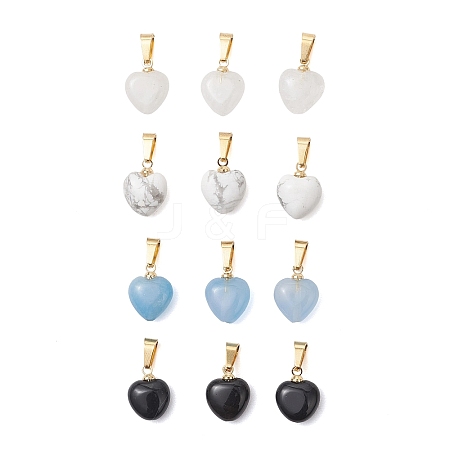 Natural Howlite & Black Onyx(Dyed & Heated) & Aquamarine & Quartz Crystal Heart Charms PALLOY-JF05059-1