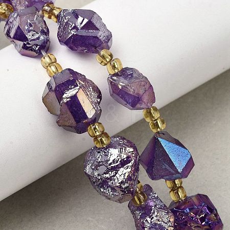 Electroplated Raw Rough Natural Amethyst Beads Strands G-Z131-J02-13-1