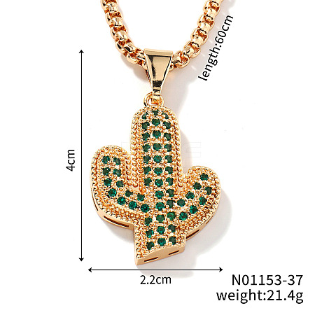 Exquisite Brass Clear & Green Cubic Zirconia Pendant Box Chain Necklaces TA4479-1-1