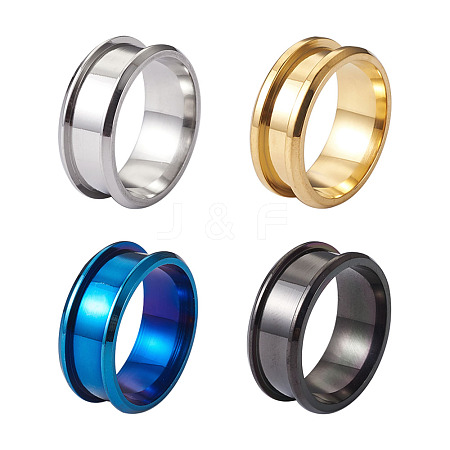 4 Colors Stainless Steel Grooved Finger Ring Settings STAS-TA0001-26A-1