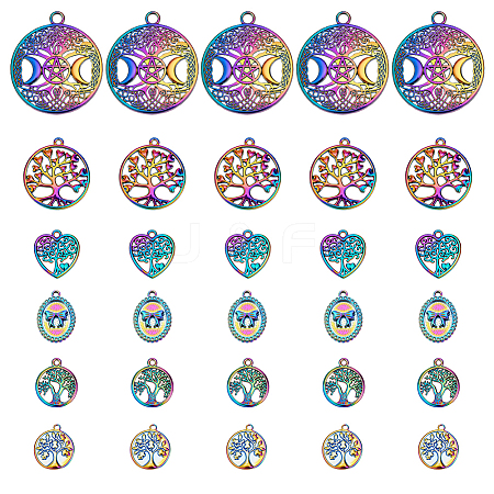 30Pcs 6 Styles Hollow Rainbow Color Alloy Pendants FIND-PH0027-91-1