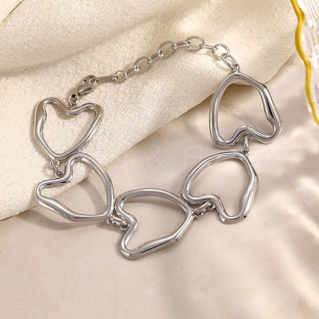 Hollow 304 Stainless Steel Link Chain Bracelets for Women BJEW-P393-02P-1