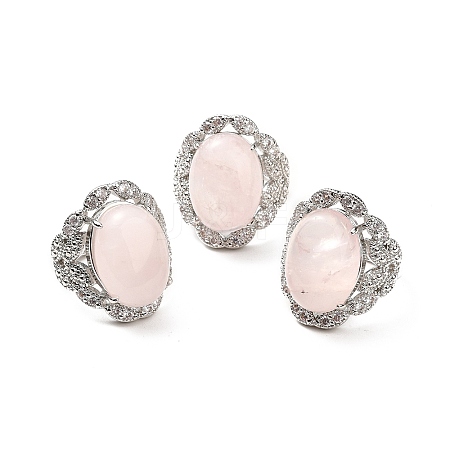 Natural Rose Quartz Adjustable Rings RJEW-P043-04P-25-1