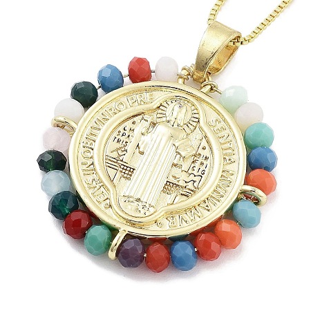 Brass with ABS Beads Pendant Necklaces NJEW-B101-08G-1