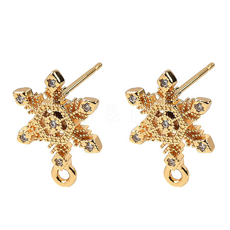 Snowflake Brass Micro Pave Cubic Zirconia Stud Earring Findings KK-B152-04G-1