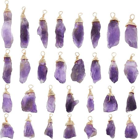 SUPERFINDINGS 30Pcs Raw Rough Natural Amethyst Pendants FIND-FH0004-86-1