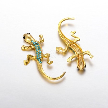 Light Gold Plated Gecko Alloy Rhinestone Beads RB-J447-03G-1