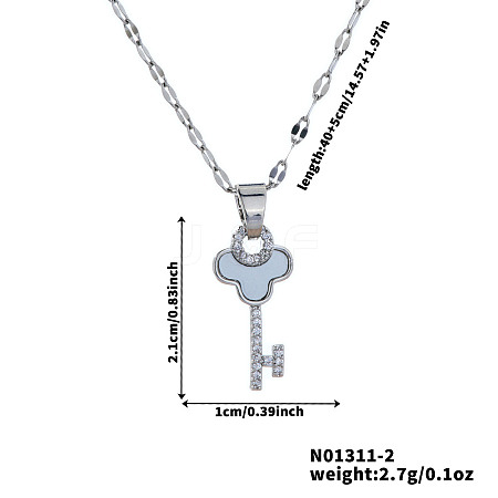 Elegant Fashion Brass Sparkling Clear Cubic Zirconia Key Pendant Necklaces for Women CT5089-2-1