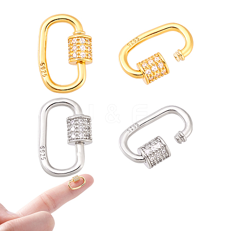 2Pcs 2 Colors 925 Sterling Silver Rhinestone Screw Carabiner Lock Charms STER-NB0001-35-1
