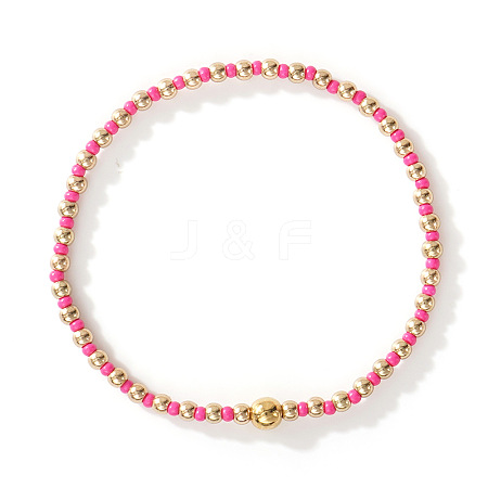 Glass Seed Beads & CCB Beads Stretch Bracelets TB4137-19-1