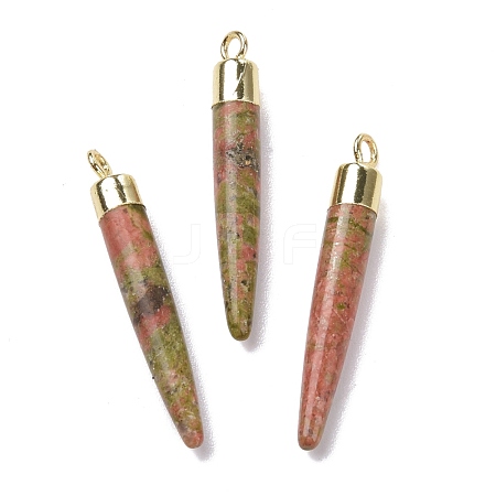 Natural Unakite Brass Pendants G-B025-02LG-12-1