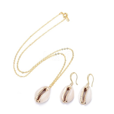 Electroplate Cowrie Shell Pendants Necklaces and Dangle Earrings Jewelry Sets SJEW-JS01013-1