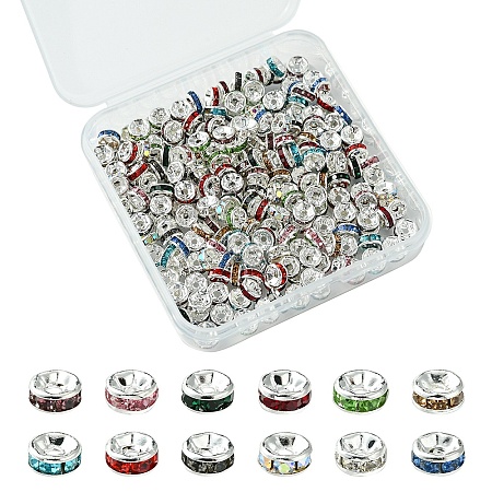 240Pcs 12 Colors Brass Grade A Rhinestone Spacer Beads KK-YW0002-34S-1