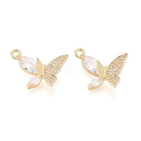 Brass Micro Pave Clear Cubic Zirconia Pendants KK-T077-37G-1