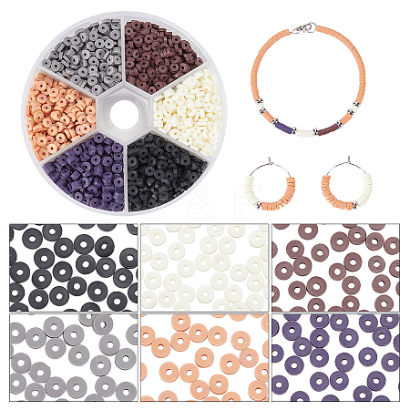 6 Strands 6 Colors Handmade Polymer Clay Beads CLAY-AR0001-19-1