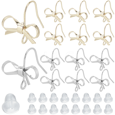 SOFPLATE 28Pcs 2 Color Bowknot Shape Brass Earring Hook DIY-SP0001-07-1