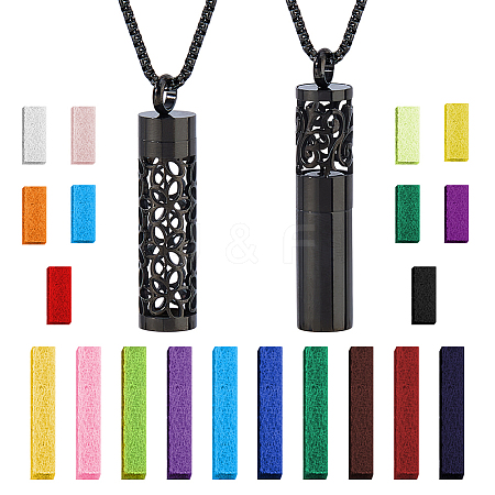 2Pcs 2 Styles Stainless Steel Perfume Bottle Necklaces NJEW-FH0001-30A-1