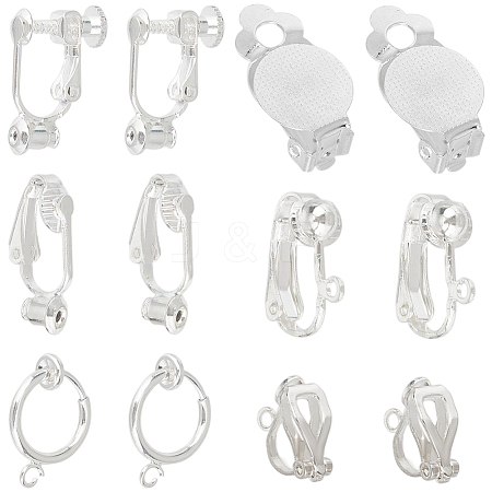 36Pcs 6 Styles Brass Clip-on Earring Converters Findings KK-SC0004-73-1