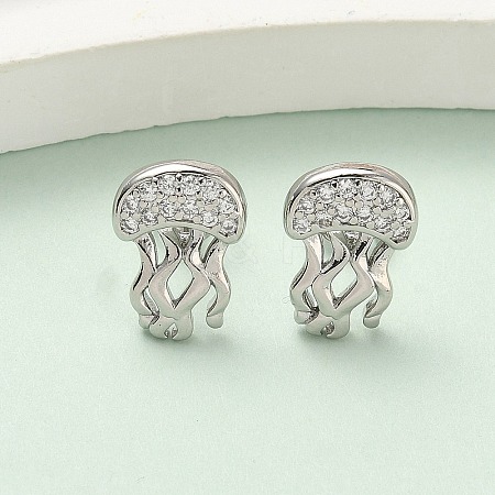 Brass Micro Pave Clear Cubic Zirconia Stud Earrings EJEW-A145-03A-P-1