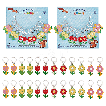 Alloy Enamel Flower Pendant Locking Stitch Markers HJEW-PH01869-1