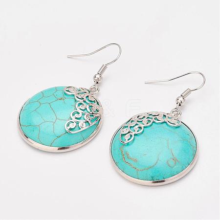 Synthetic Turquoise Dangle Earrings EJEW-F086-02P-1