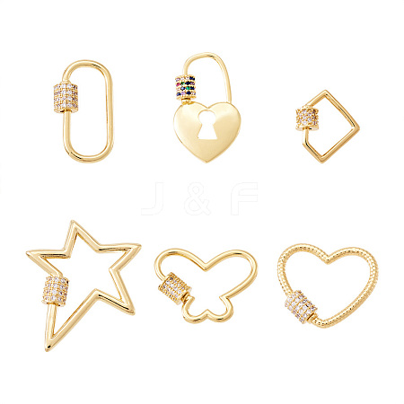 Brass Micro Pave Clear Cubic Zirconia Screw Carabiner Lock Charms ZIRC-TA0001-13G-1