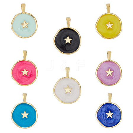 HOBBIESAY 8Pcs 8 Colors Brass Enamel Pendants KK-HY0003-19-1