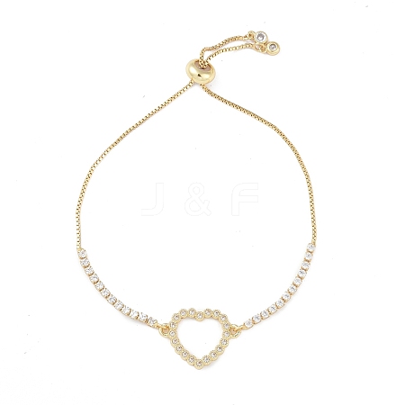 Heart Brass Micro Pave Clear Cubic Zirconia Link Bracelets BJEW-H605-01G-01-1