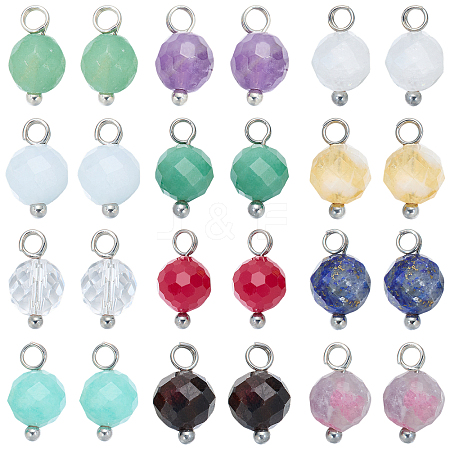 24Pcs Natural Gemstone Birthstone Pendants PALLOY-SW00119-1