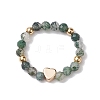 Round Natural Apatite & Green Aventurine & Amethyst & Moss Agate Beads Stretch Rings for Women RJEW-JR00714-01-4