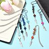 7Pcs 7 Styles Cross Dyed Synthetic Turquoise & Alloy Feather Charm Bookmarks AJEW-JK00350-2