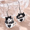 Brass Cat Shape Dangle Earrings EJEW-C130-02P-1