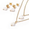 Synthetic Shell Heart Pendant Double Layer Necklaces and Dangle Stud Earrings SJEW-F217-03B-G-2