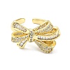 Rack Plating Brass Micro Pave Cubic Zirconia Open Cuff Rings RJEW-C076-06C-G-2