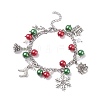 Christmas Gift Box & Tree & Snowflake & Reindeer Alloy Charm Bracelet with Glass Pearl BJEW-TA00097-1