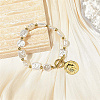 Natural Pearl Rectangle & Flat Round Beaded Bracelet with Stainless Steel Coin Charms SX4591-2-2
