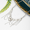Imitation Pearl Round Beaded Alloy Heart Chain Tassel Bib Necklaces for Women WG3C231-01-4