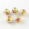 Rose Flower Pattern Printed Round Glass Beads X-GFB-R005-10mm-A-2