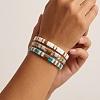 3Pcs 3 Styles Square Glass Tile Beaded Stretch Bracelet Sets with Synthetic Non-magnetic Hematite Beads for Women HZ1549-5