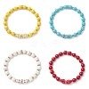 4Pcs 4 Colors Halloween Brass Crystal Rhinestone & Dyed Synthetic Turquoise Skull & Round Beaded Stretch Bracelet Sets for Men Women BJEW-JB12254-2