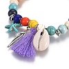 Wood & Synthetic Turquoise Beads Charm Bracelets BJEW-JB04096-2