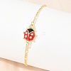 Brass Pave Cubic Zirconia Enamel Red Ladybug Link Bracelets for Women KK-CBA68DA-03G-2