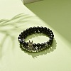 2Pcs 2 Style Synthetic Hematite & Black Stone & Natural Obsidian Stretch Bracelets Set with Cubic Zirconia Skull BJEW-JB08120-02-2